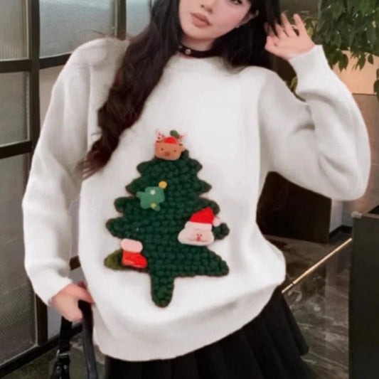 3D Christmas Tree Knit Sweater for Women