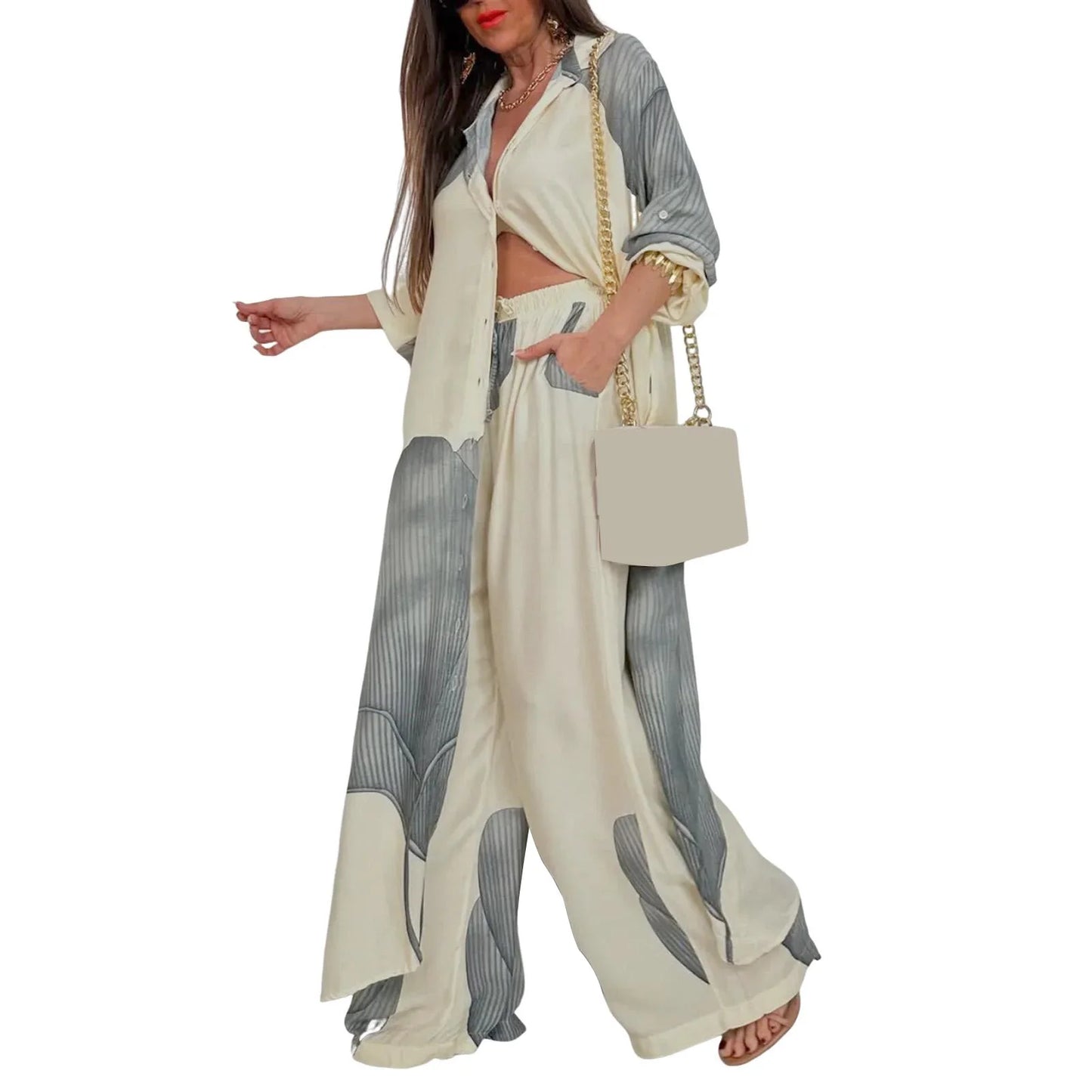 Floral Print Blouse Pants Set