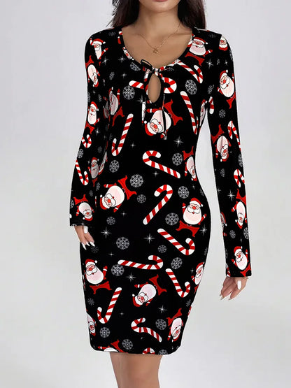 Christmas Print Bodycon Dress