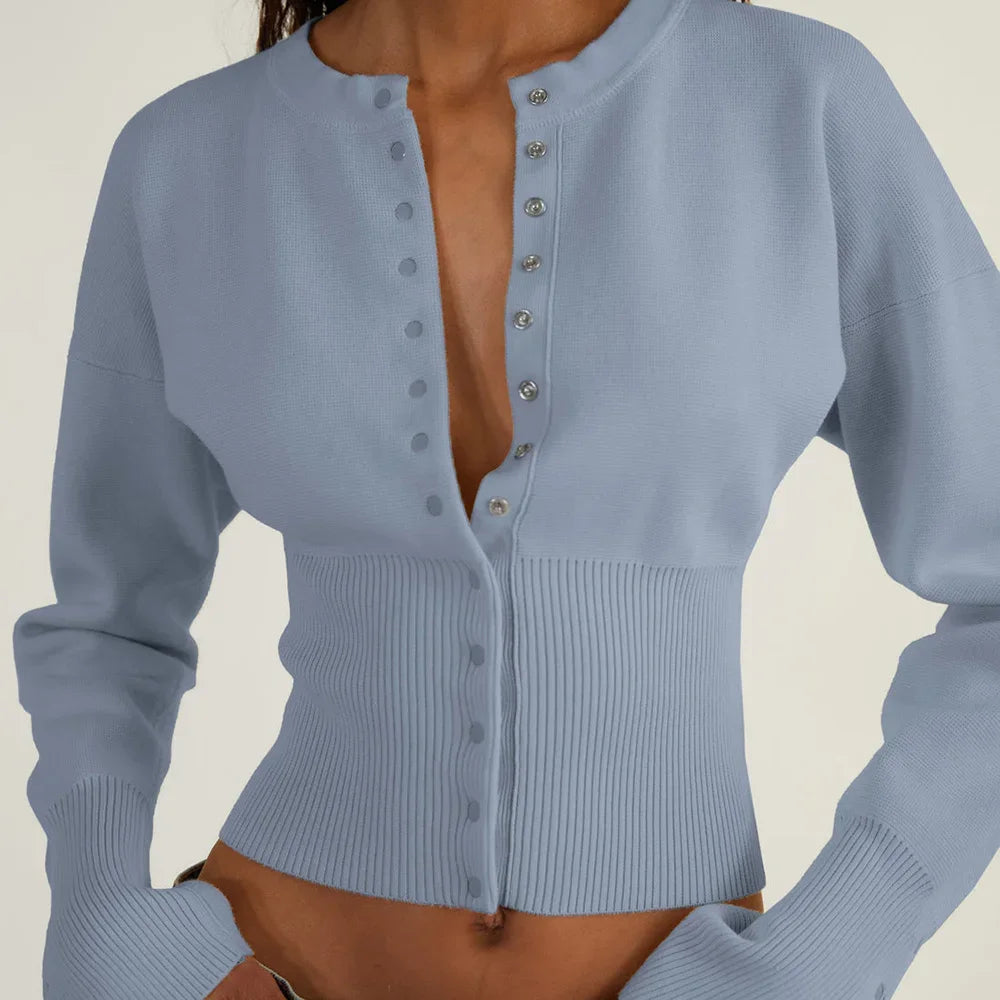 Round Neck Button Knit Cardigan