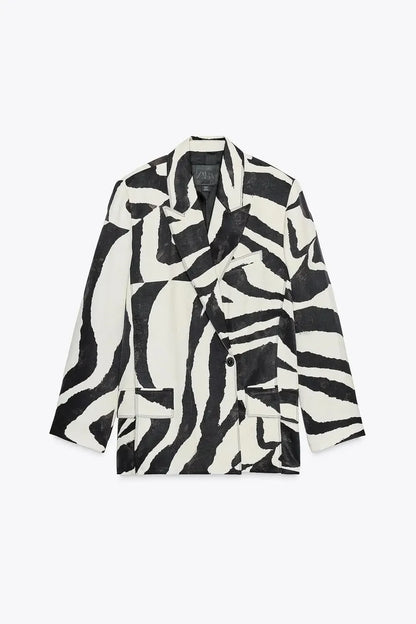 Striped Turn-Down Collar Jacket