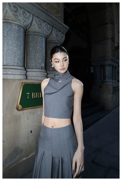 Grey Pleated Floor Length Skirt