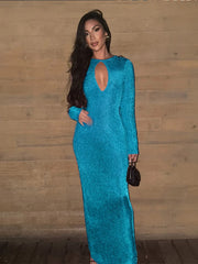 Bright Silk Hollow O-Neck Dress