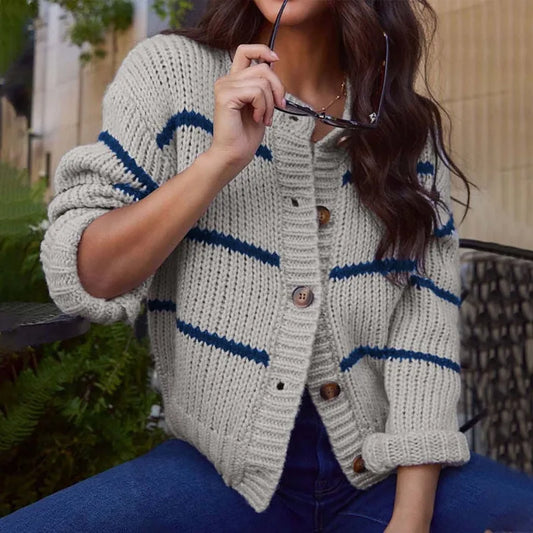Striped Long Sleeve Knit Cardigan