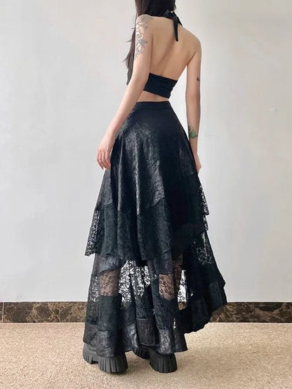 High Waist Lace Patchwork Skirt