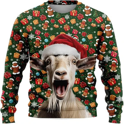 3D Goat Print Ugly Christmas Sweater