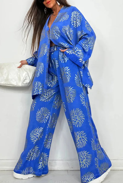 Oversized Print Shirt and Pants Set