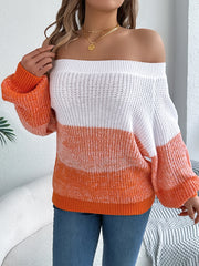 Contrasting Striped Off-Shoulder Sweater