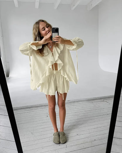 Ruffle Top Shorts Set