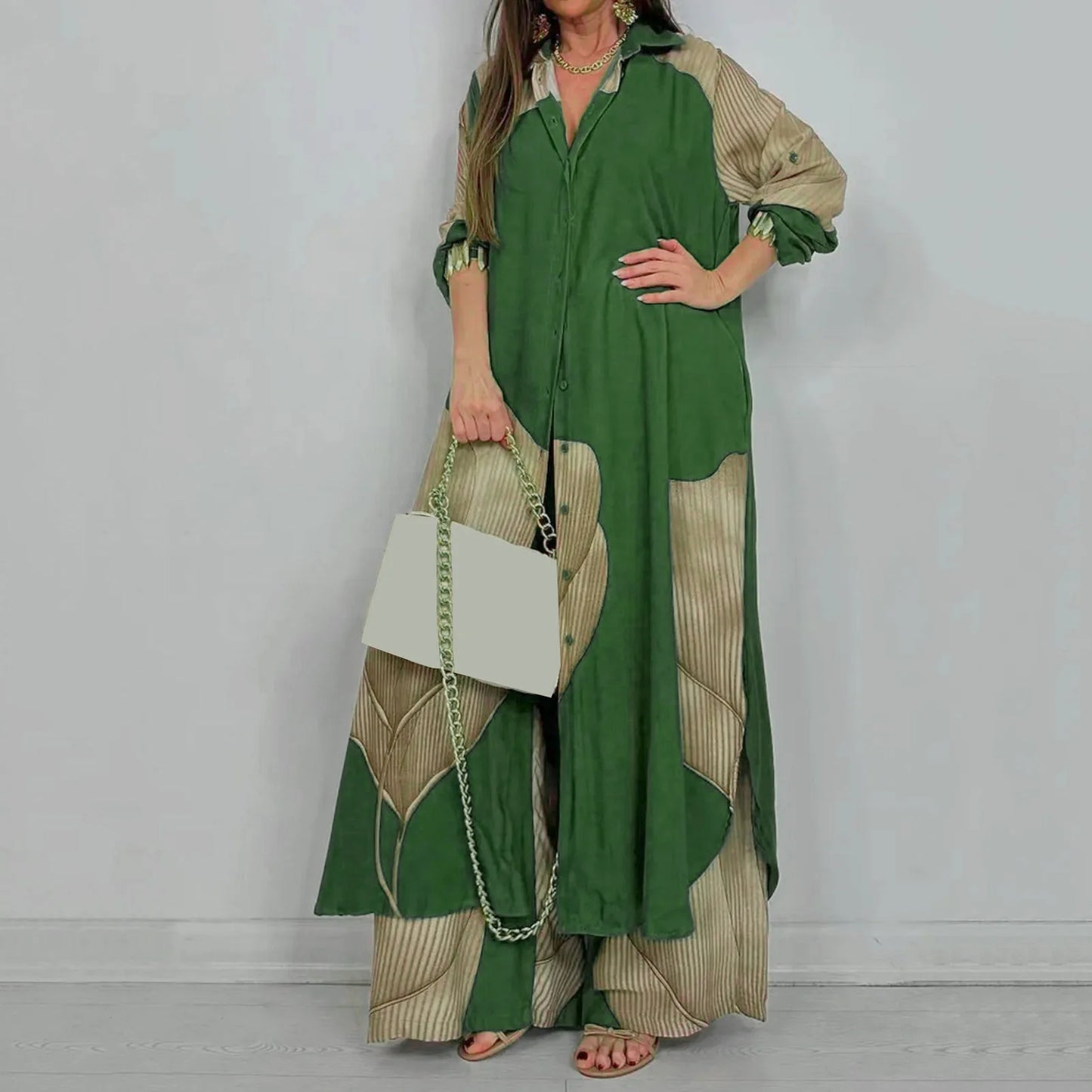 Floral Print Blouse Pants Set