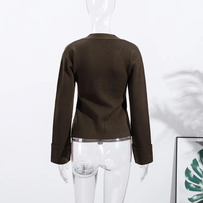 Solid Button V-Neck Cardigan