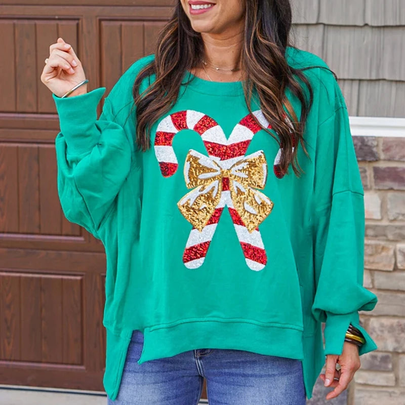 Candy Cane Print Sequin Sweatshirt