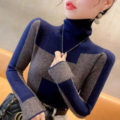 Patchwork Turtleneck Knit Sweater