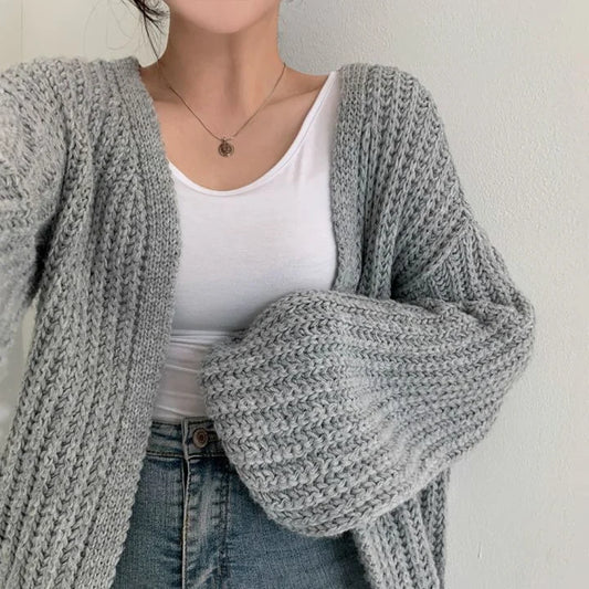 Lantern Sleeve Knit Cardigan