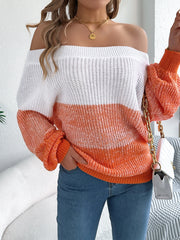 Contrasting Striped Off-Shoulder Sweater