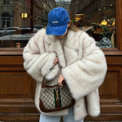 Long Plush Faux Fur Coat