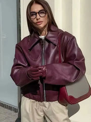 Wine Red Faux Leather Jacket