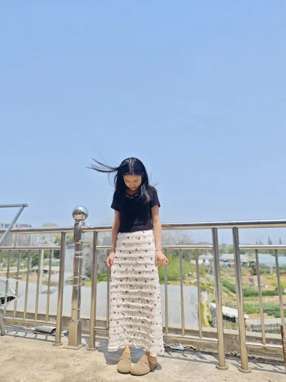 Floral Print Lace Crochet Mermaid Skirt