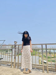 Floral Print Lace Crochet Mermaid Skirt