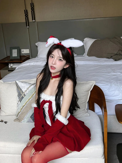 Velvet Red Bunny Christmas Dress