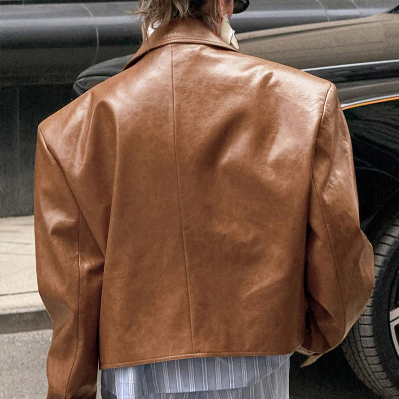 PU Leather Suit Collar Jacket