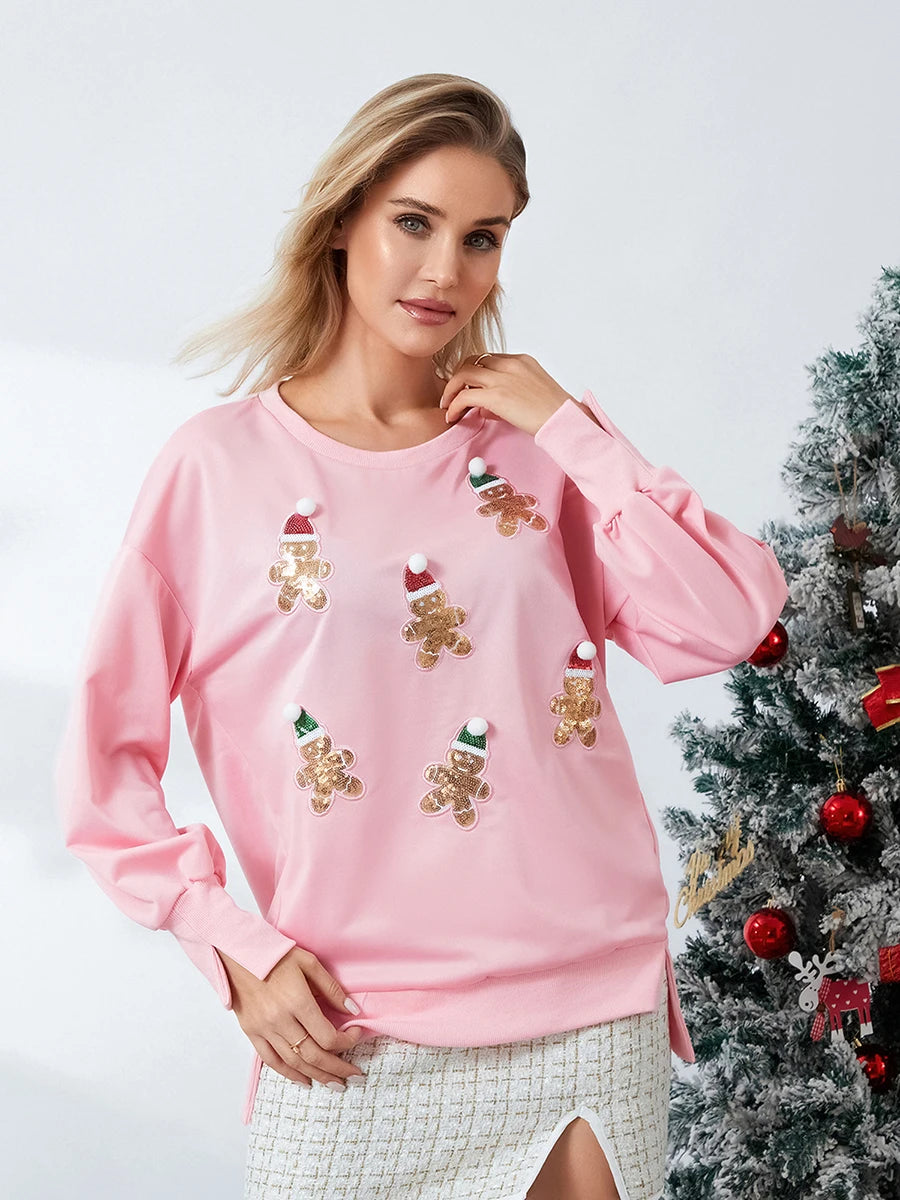 Santa Claus Sequin Print Crewneck Sweatshirt
