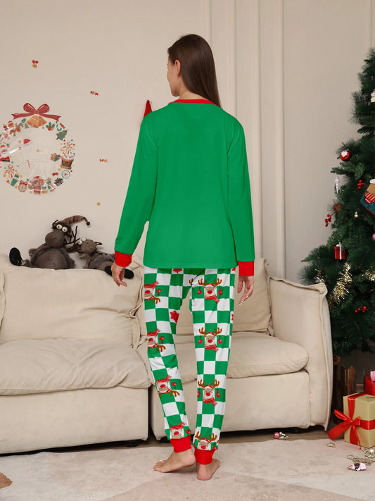 Green Reindeer "Merry Christmas" Print Pajama Set