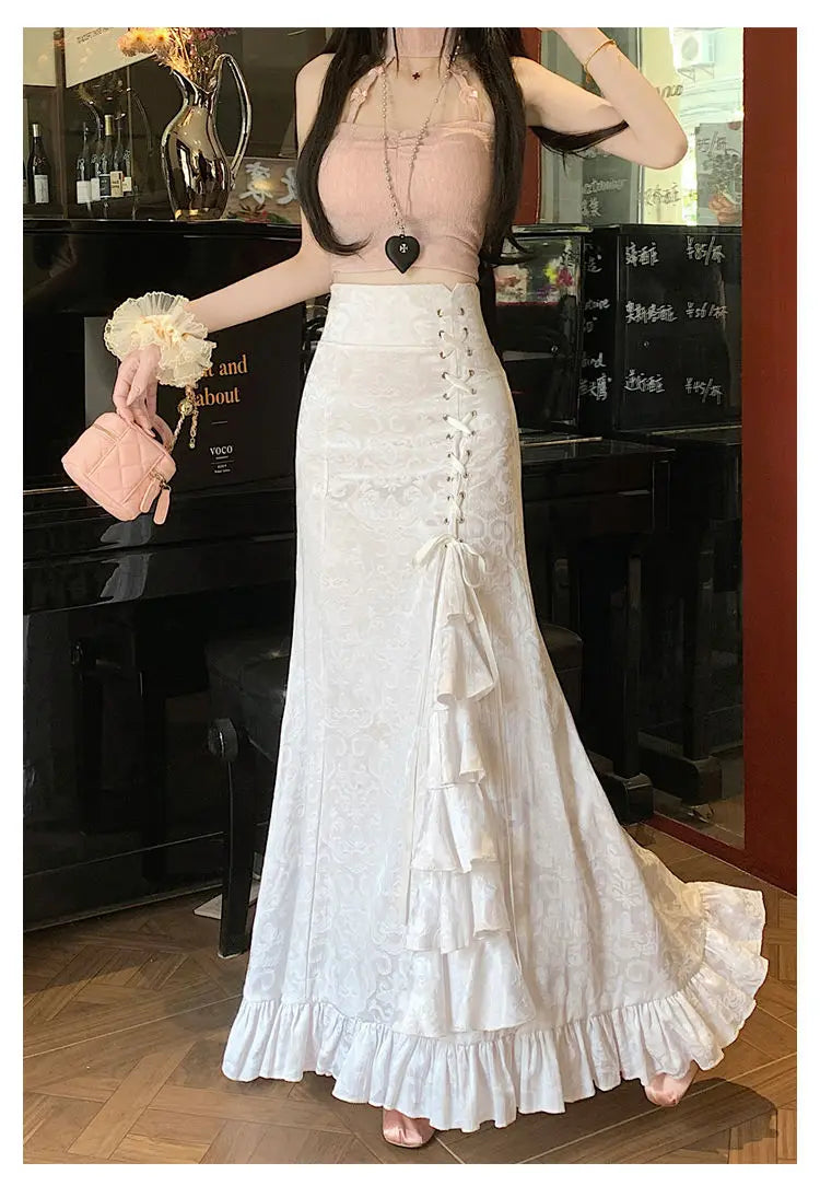 Tie Waist Gothic Print Skirt