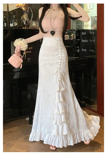 Tie Waist Gothic Print Skirt