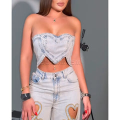 High Waist Heart Hollow Jeans