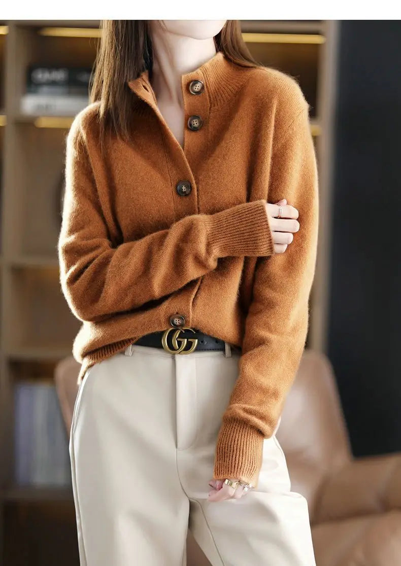 Stand Collar Knit Cardigan