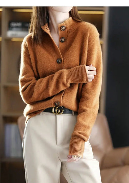 Stand Collar Knit Cardigan