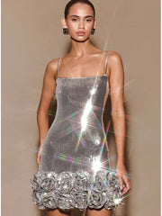 Silver Sequin Spaghetti Mini Dress