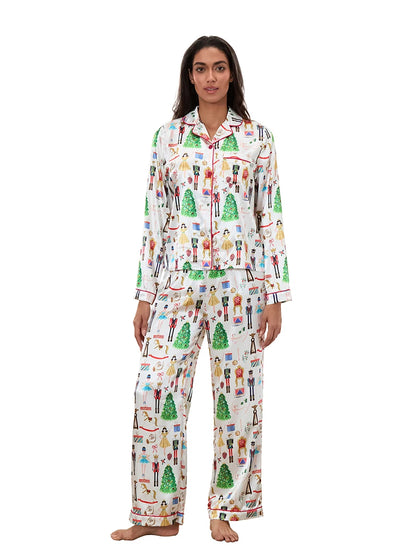 Christmas Tree & Gifts Print Satin Pajama Set