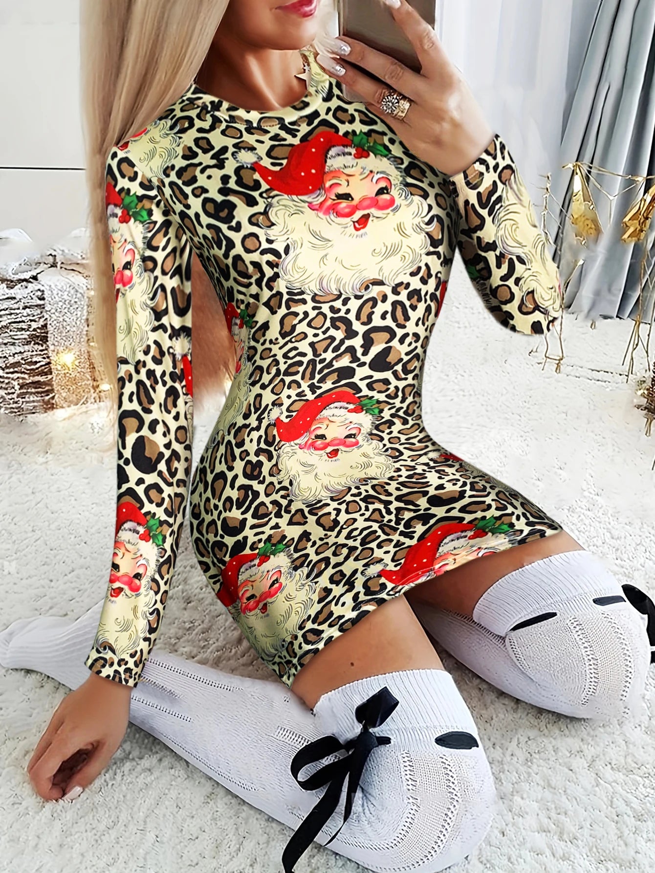 Leopard Santa Bodycon Dress
