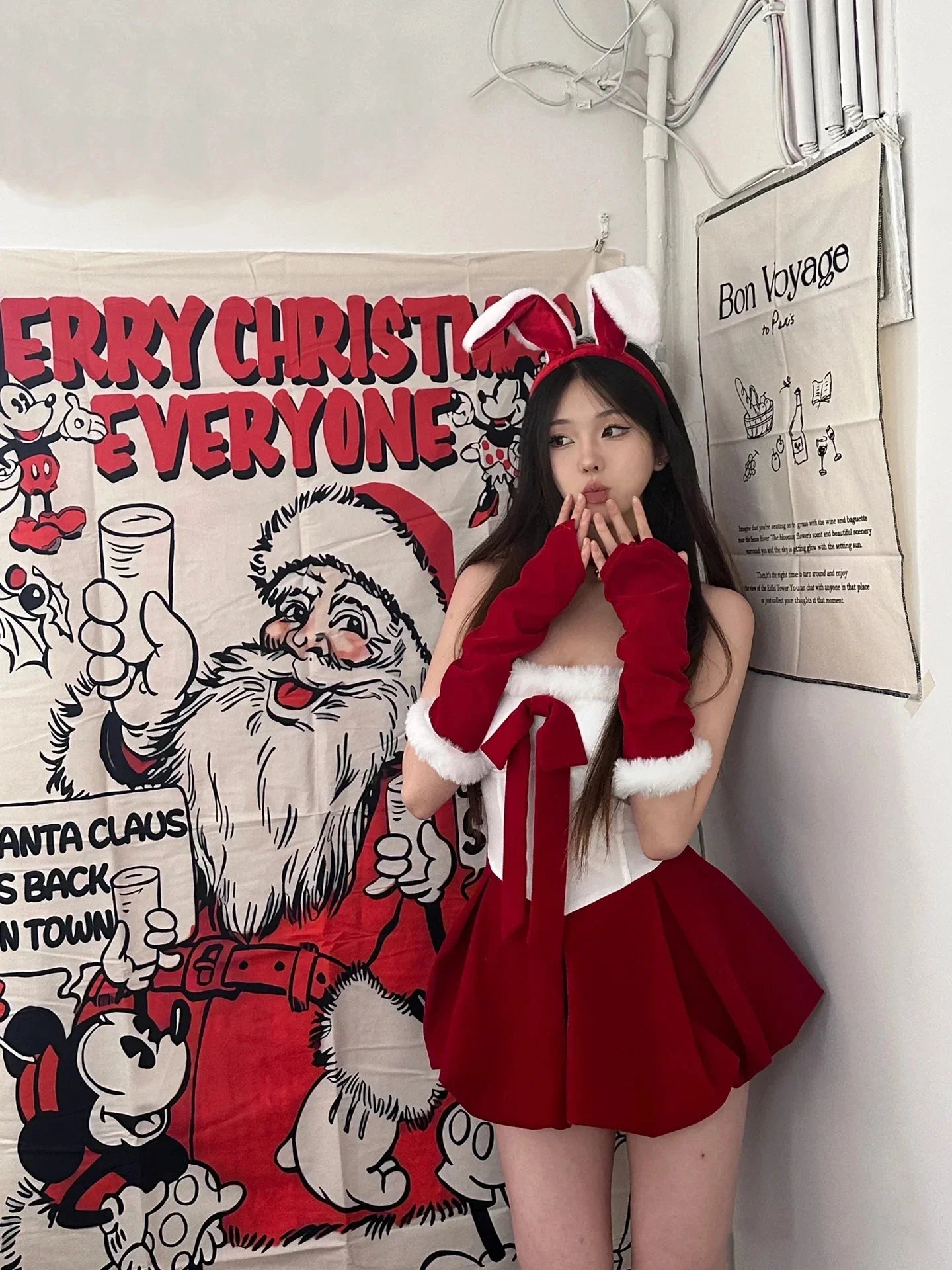 Velvet Red Bunny Christmas Dress