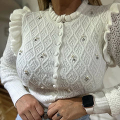 Wavy Trim Knit Cardigan