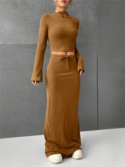 Lace Up Crop Skirt Set