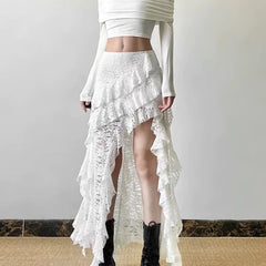 High Waist Lace Ruffle Skirt