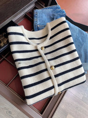 O-Neck Striped Knit Cardigan
