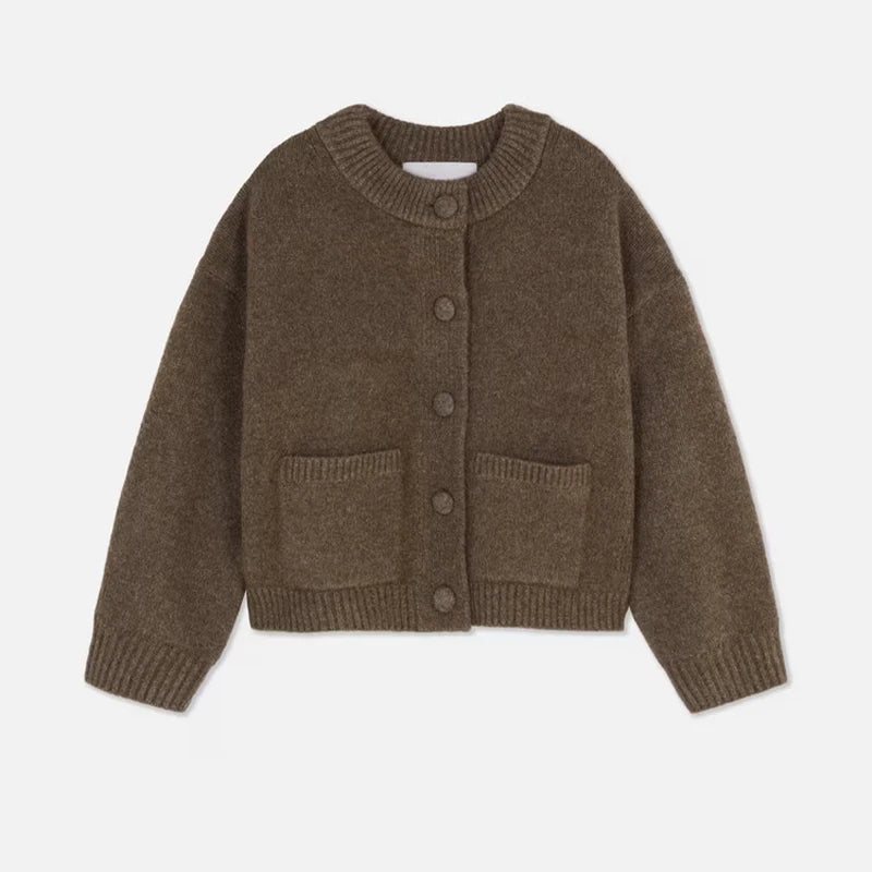 Solid Button V-Neck Cardigan