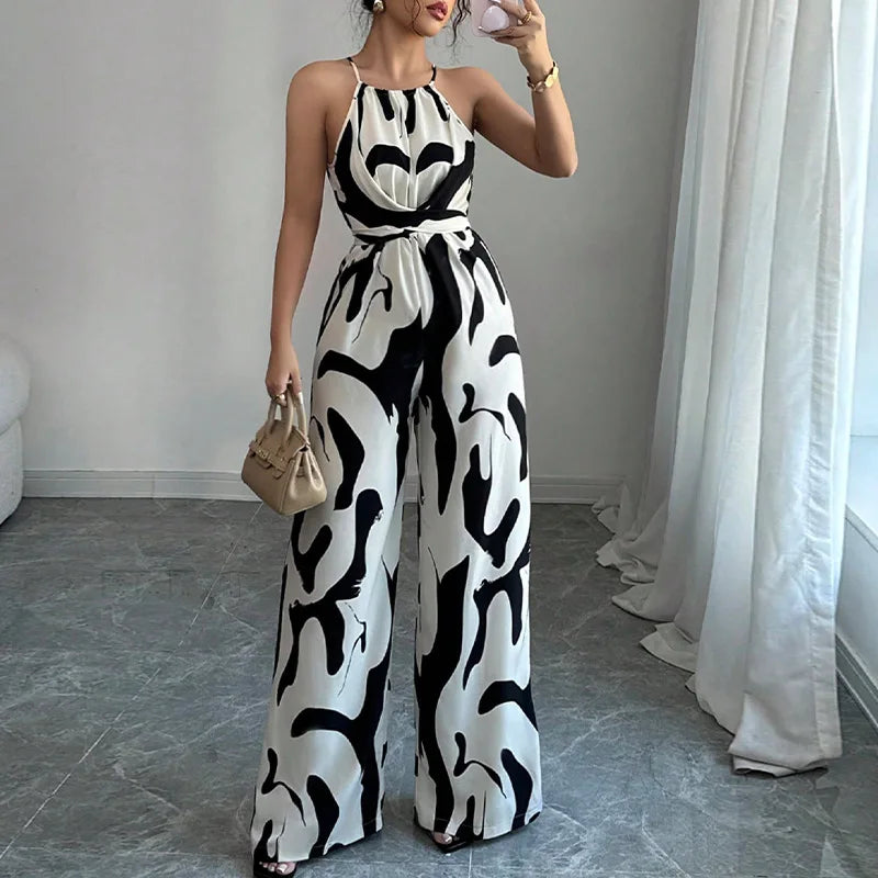 Geometric Print Halter Jumpsuit