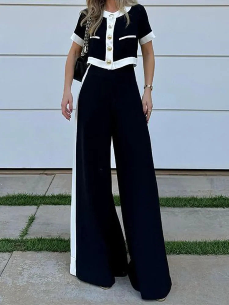 Color Block Top Pants Set