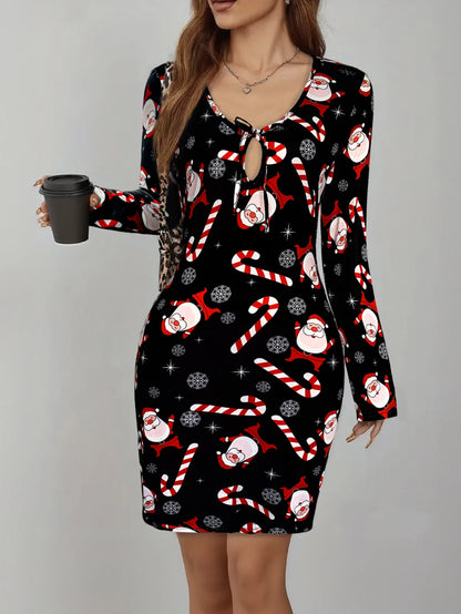 Christmas Print Bodycon Dress