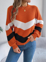 Colorblock Round Neck Knit Sweater
