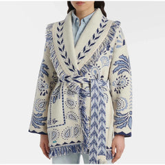 V-Neck Print Knit Cardigan With Belt