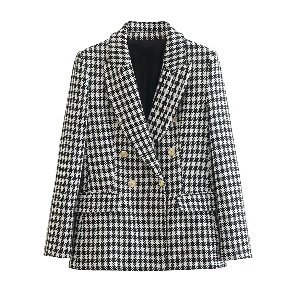 Double Breasted Houndstooth Blazer