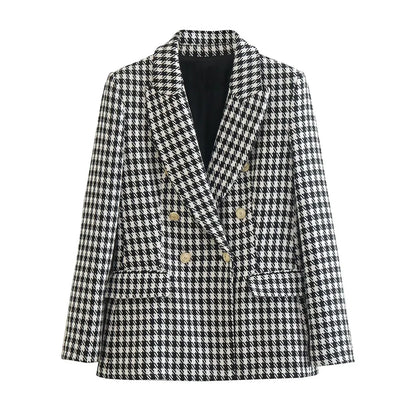 Double Breasted Houndstooth Blazer