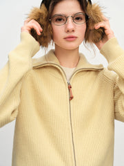 Loose Wool Blend Knit Cardigan