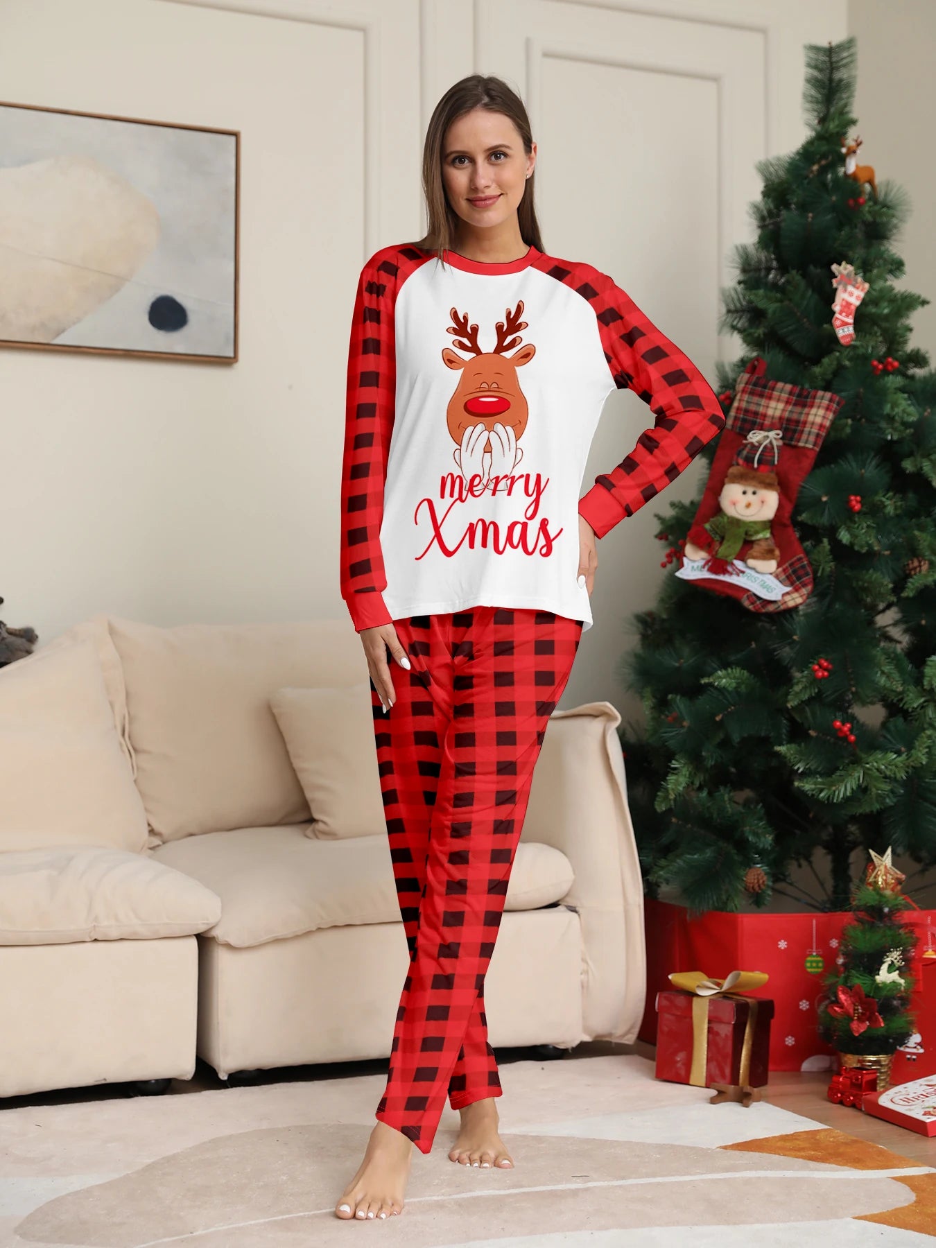 Reindeer Plaid Couple Pajama Set